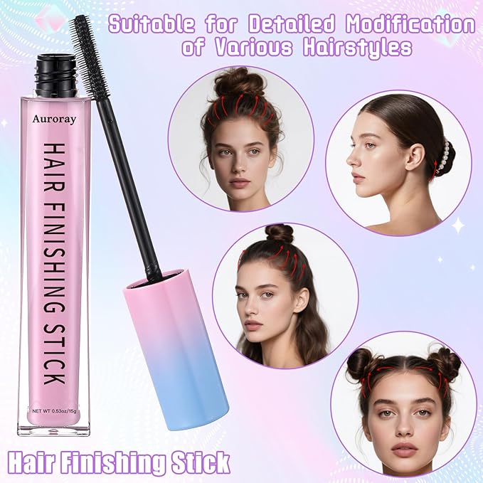 7Pcs Hair Finishing Stick Set with 1Pcs Slick Back Brush,1Pcs Fly Away Stick for Hair,50PCS Bobby Pins,400Pcs Elastic Rubber Bands