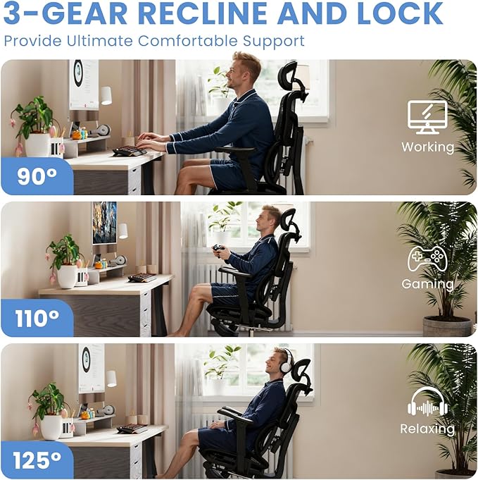MOJAY Ergonomic Office Chair with Footrest, Big and Tall Desk Chair with Lumbar Support, High Back Home Desk Chair for Long Desk Work, Swivel Rolling Computer Seating with 4D Armrest for Home Office