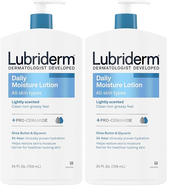 Lubriderm Daily Moisture Lotion + Pro-Ceramide with Shea Butter & Glycerin Helps Moisturize Dry Skin, Hydrating Face, Hand & Body Lotion is Lightly Scented & Non-Greasy, 24 fl. oz (Pack of 2)