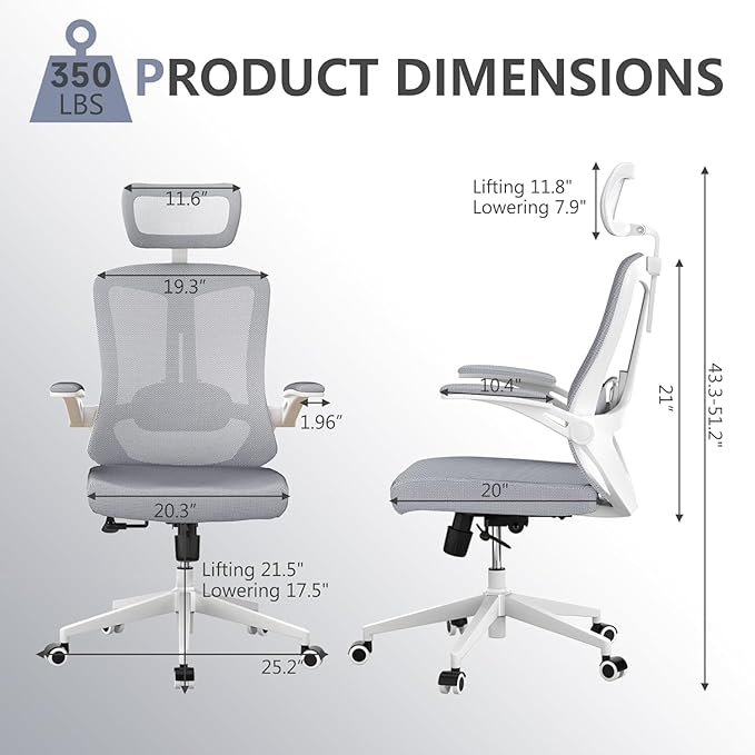Ergonomic Office Chair Desk Chair - Mesh Computer Chair with 360° Swivel Wheels, Adjustable 90-130° Recline & Lumbar Support for Home Office, Supports up to 350lbs