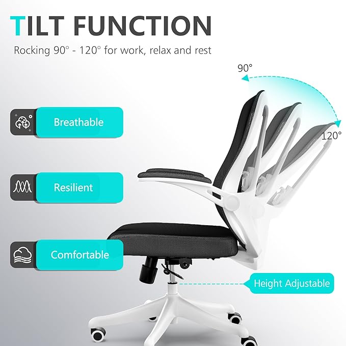 Ergonomic Office Chair Desk Chair - Mesh Computer Chair with 360° Swivel Wheels, Adjustable 90-130° Recline & Lumbar Support for Home Office, Supports up to 350lbs (04Black)