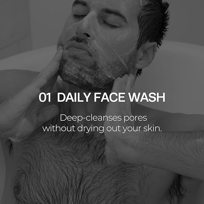HommeFace Men’s Daily Trio 3-Step Daily Routine Set with Face Wash, Herbal Spray Toner & Moisturizer - Korean Skincare Technology with CICA, Tea Tree Leaf & Witch Hazel Extracts, for All Skin Types