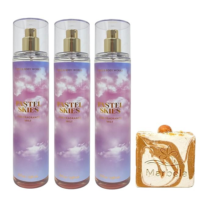 Bath & Body Works Pastel Skies 3 Fine Fragrance Mists with a Peach Gardenia Bar Soap