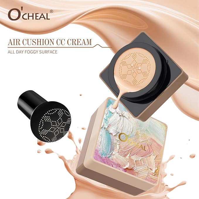 O'CHEAL Mushroom Head Air Cushion CC Cream,BB Cream Foundation Cream for Face Makeup Concealer Cushion for Face Comestics Make Up Long-Lasting Cushion Compact 02 NATURAL