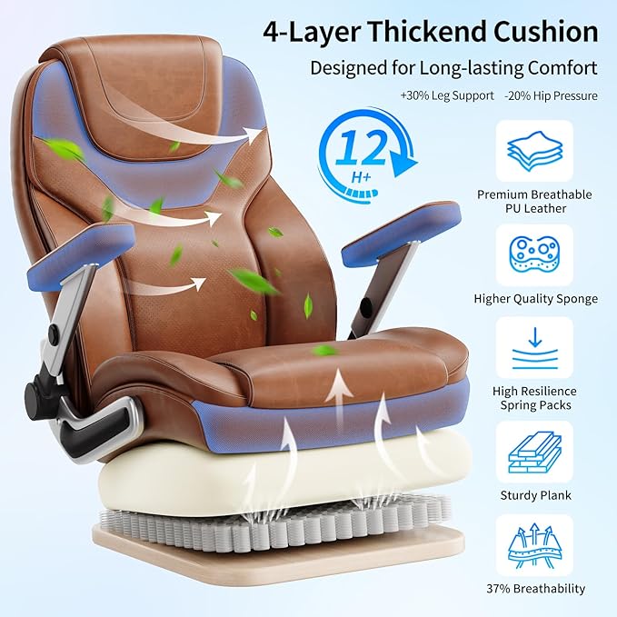 Big and Tall Office Chair with 5D Arms, 600lbs Fabric & PU Leather Heavy Duty Desk Chair, Adjustable Lumbar Support & Height, Tilt Function, High Back Ergonomic Executive Computer Chair