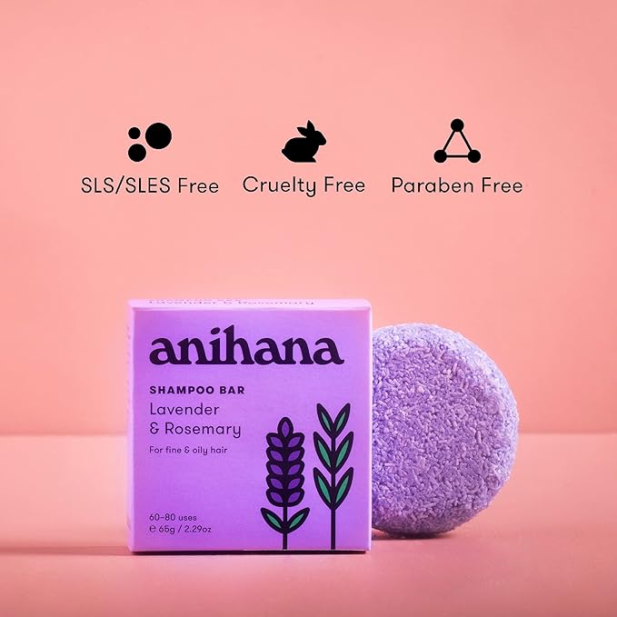 ANIHANA Shampoo Bar for Thin, Fine & Oily Hair Gives Hair Volume & Body, Lightweight, Oil Balancing, No Residue, Natural Healthy Look and Shine Paraben Free, Lavender and Rosemary 2.29 oz