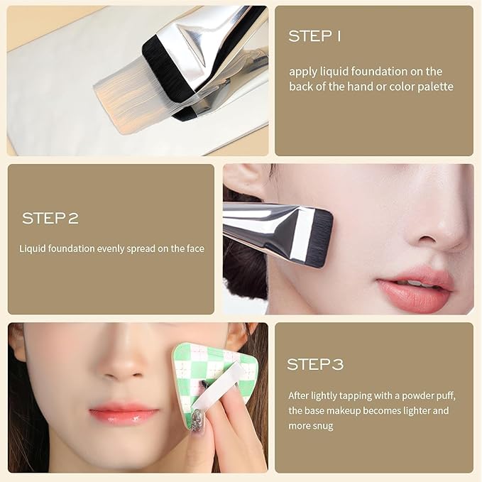 Flat Foundation Brush, Korean Makeup Brush Ultra Thin Spatula Brush Face Makeup Brushes for Liquid Foundation, Blending Cream, Sliver