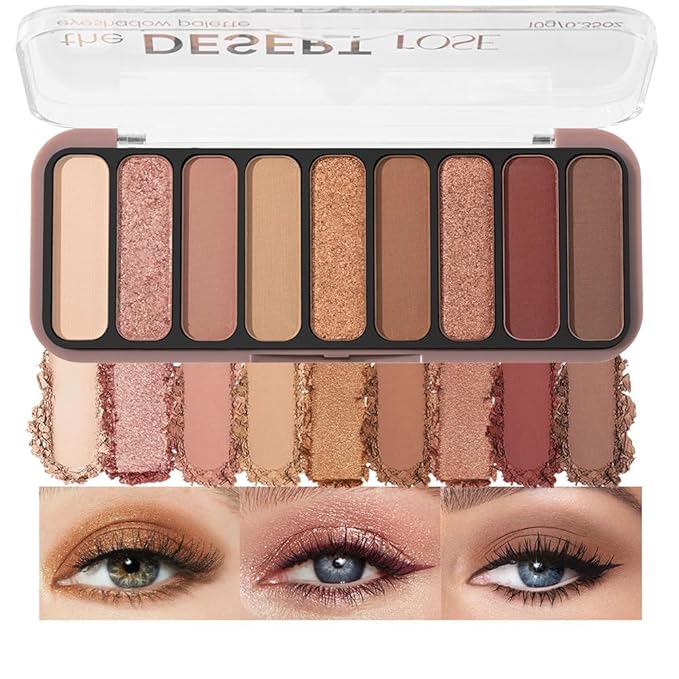 9 Color Neutral Nude Brown Eyeshadow Palette – Matte & Shimmer Warm Copper Bronze Eye Shadow, High Pigment Blendable Long Lasting Natural Daily Smokey Eye Makeup Palette for Brown Green Eyes