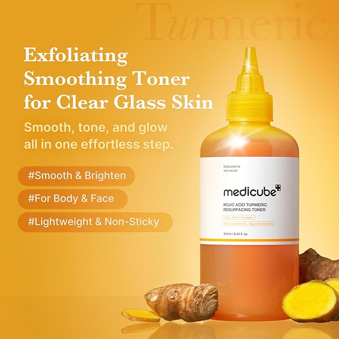 medicube Kojic Acid Clarity Duo for Troubled Skin: Kojic Acid Turmeric Clarifying Pad and Kojic Acid Turmeric Smoothing Toner for face & Body