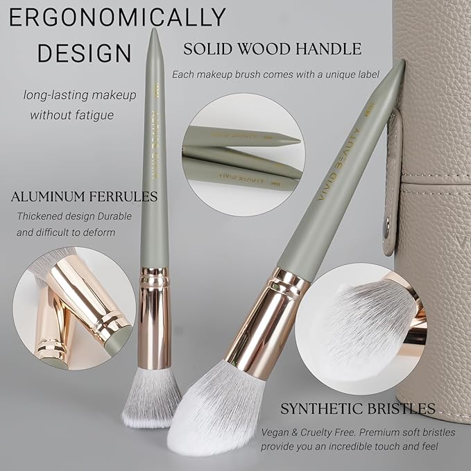 Makeup Brush Set, 18 Pcs Make up Brushes for Face and Eye with Travel Case – Natural Wood Handles – Unique Pointed Design, Makeup Brushes for Professional & Beginner Makeup Lovers (Gray)