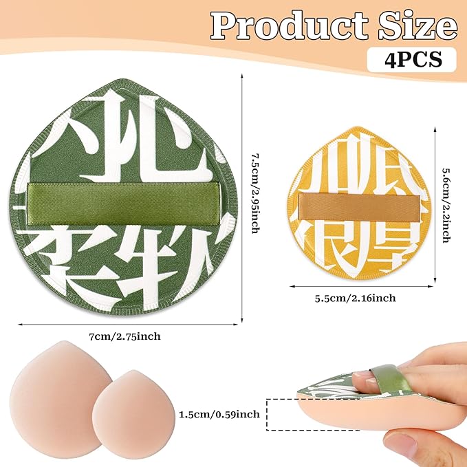 Korean Powder Puff, Ultra Soft Teardrop Makeup Sponge for for Foundation, Concealer, Powder, Liquid, Cream(2 Big 2 Small)