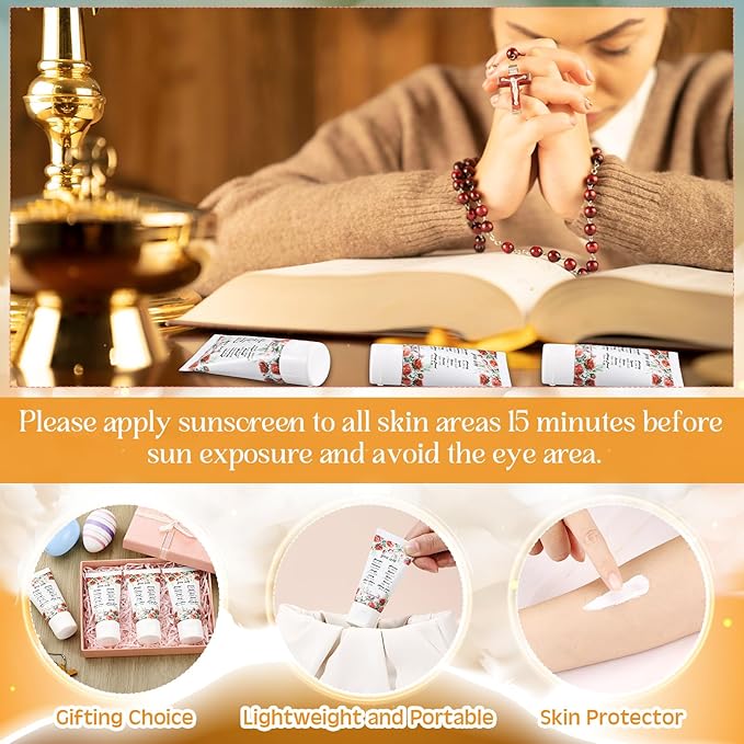 24 Pcs Mini Sunscreen Bulk for Summer Wedding Party SPF 30 Water Resistant Sunscreen Lotion Bulk 1oz Travel Size for Thank You Gifts Wedding Party Supplies(White Cream,Religious)