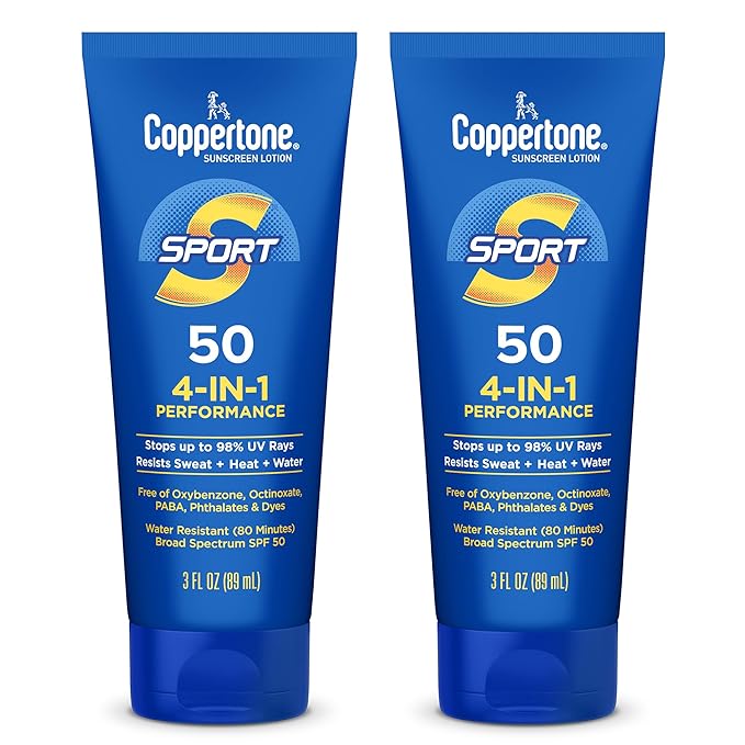 Coppertone SPORT Sunscreen SPF 50 Lotion, Water Resistant, Body Sunscreen Lotion, Travel Size, 3 Fl Oz (Pack of 2)