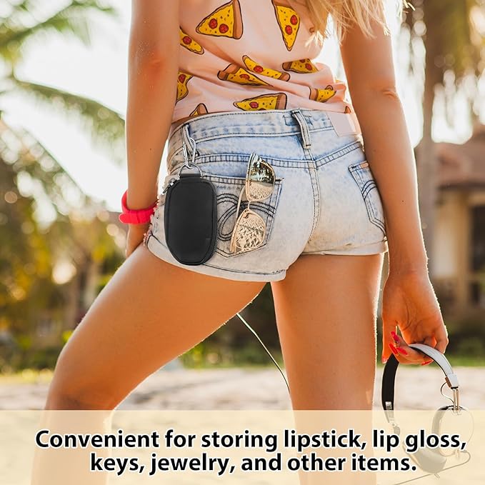 Lipstick Holder, Portable Lip Balm Holder with Keyring Clip, Lipstick Lip Gloss Sleeve Pouch Travel Small Cosmetic Organizer Lipsticks Case for Women (Black)