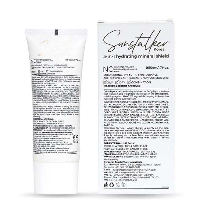 Personal Touch Skincare Sunstalker Korea 3 in 1 - Water Based Moisturizer with SPF and Serum For Face 50ml