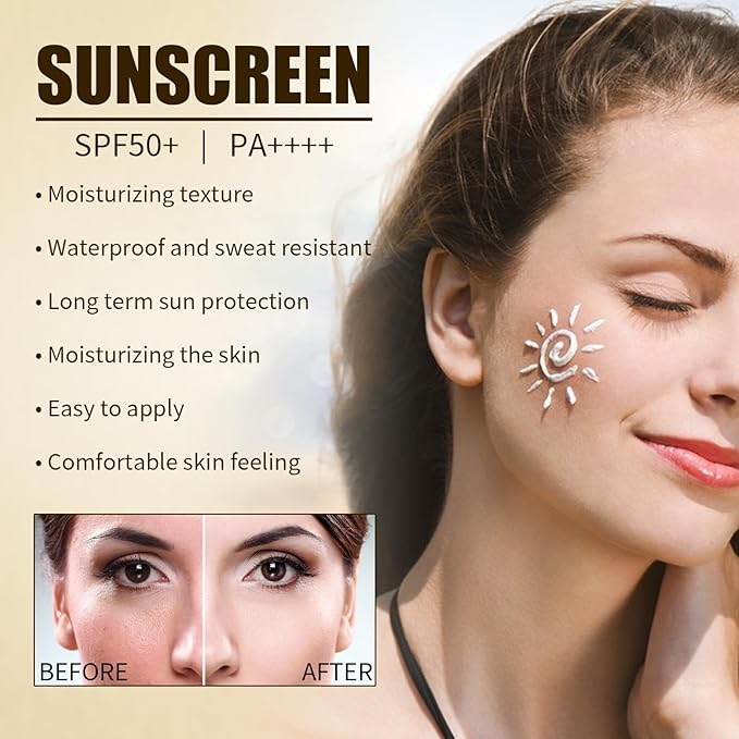 2 Pcs Relief Organic Korean Sunscreen SPF50+, Rice and Probiotics SPF50+ PA++++ Face Skin Care Sunscreen for All Skin Type and UV Defense.