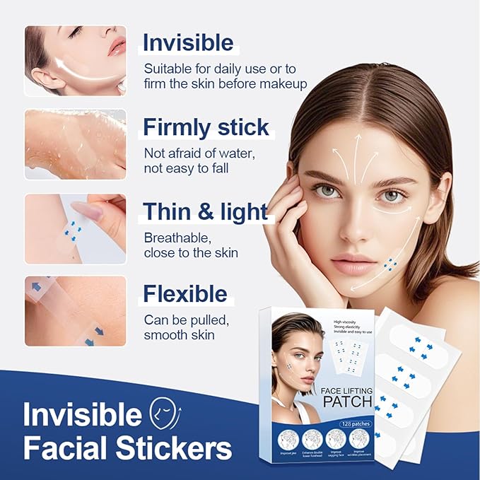 Face Lift Tape,128Pcs Face Lift Tape Invisible,Face Tapes for Lifting Sagging Skin,Instant Facelift Tapes for Women,Conceals Double Chin and Wrinkles for A Perfectly V-Shaped Face
