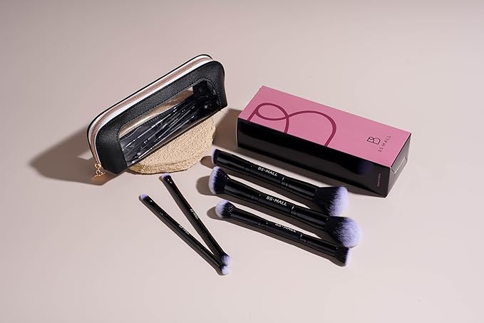 BS-MALL Double-ended Makeup Brush Set With Concealer Brush & Foundation Brush, Eyeshadow Brush- Travel-friendly Multi-purpose Brushes In Makeup Bag For Daily Use (9 PCS Black)