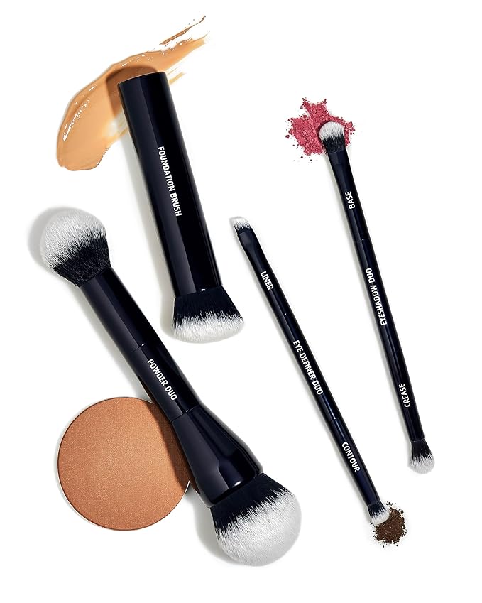 Lune+Aster Eye Definer Duo Brush | Dual-Ended Eye Makeup Brush To Apply Eyeliner, Blend Eyeshadow. Made with Alumium Handle, Vegan Bristles.