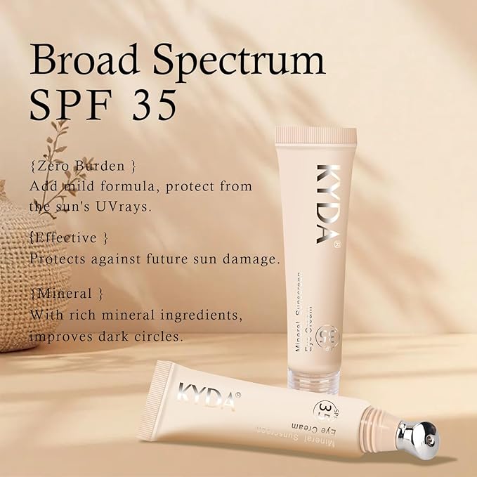 Mineral Sunscreen Eye Cream, SPF 35 3-in-1 Anti-Aging Sunscreen Under Eye Corrector for Smooth Eyelines Cover Dark Circle, Fine Lines Puffiness and Bags-04 Pink
