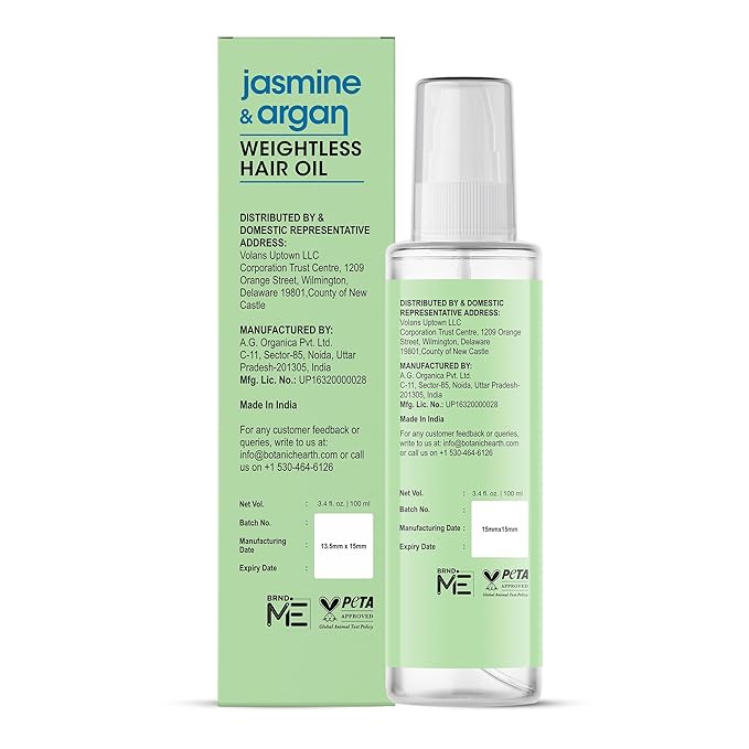 Botanic Hearth Argan & Jasmine Weightless Hair Oil, 3.4 fl oz | With Argan Oil & Jasmine Oil | Lightweight Non-Greasy Formula | Frizz Control, Smooth Shine & Soft Hair | For Dry, Frizzy & Fine Hair
