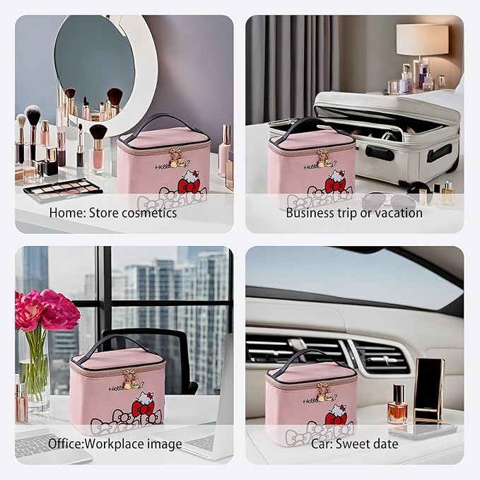 AmBealla Makeup Bag Large Waterproof Cosmetic Bags with Makeup Brush Holder,Cute Printed Makeup Organizer for Women Traveling,Portable Toiletry Bag for Girls