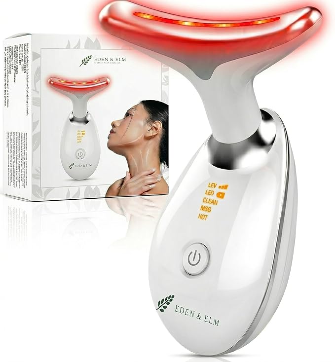 Eden & Elm - Face & Neck Sculpting Massager – 7 Color LED Beauty Tool for Firm-Looking Skin, Jawline Contouring & Daily Lift Routine – Ergonomic Curved Wireless Skincare Device
