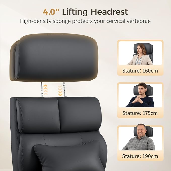 Big and Tall Office Chair 500LBS, Ergonomic High Back Leather Executive Chair, Reclining Swivel with Adjustable Armrests Lumbar Support Footrest, Cross Legged, Black