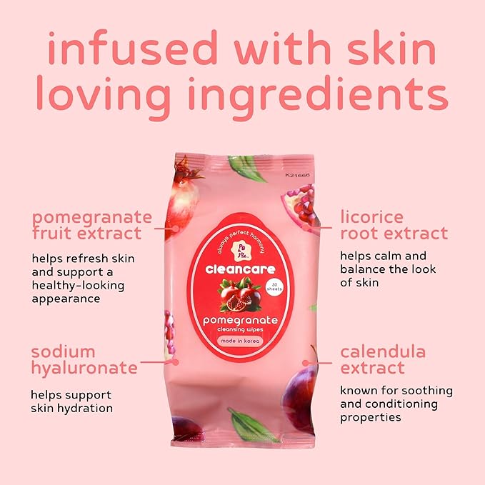 PB & JAY Cleancare Cleansing Wipes – 30 Count – Makeup Remover for Revitalized, Smooth Skin – Hydrating Korean Face Wipes for Sensitive Skin (Pomegranate)