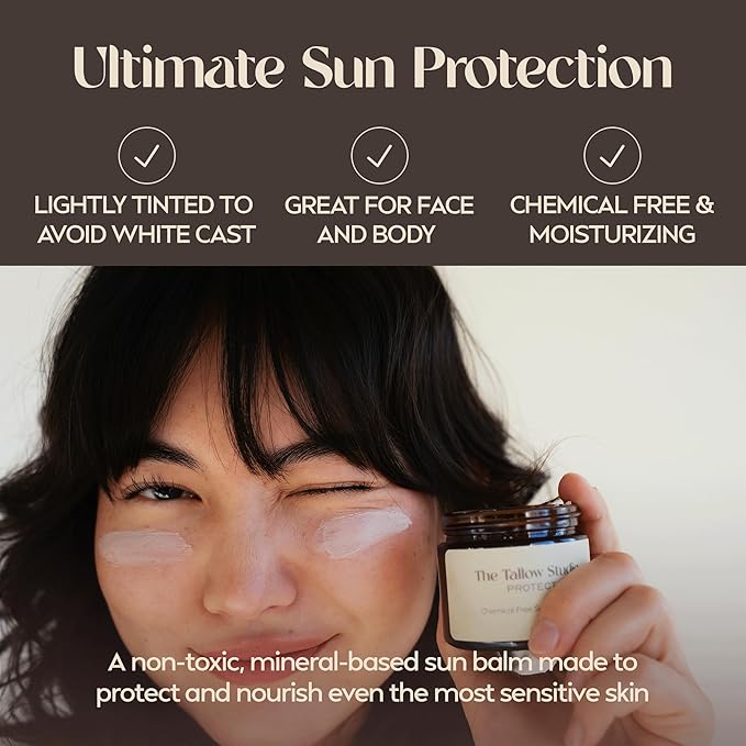 Mineral Sunscreen for Sensitive Skin | Organic Lavender Scent – SPF 30 | Chemical-Free Sun Protection with Grass-Fed Tallow + Non-Nano Zinc Oxide | Non-Greasy, Natural SPF Balm for Face & Body (2oz)