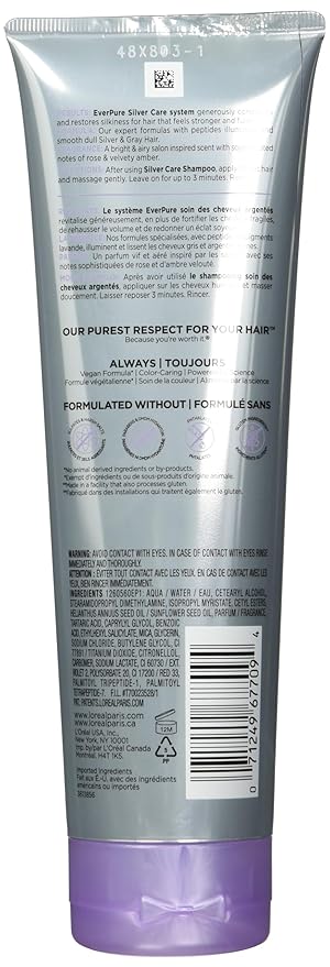 L'Oreal Paris EverPure Silver Care Sulfate Free Conditioner,Brightening and Nourishing Hair Care for Gray and Silver Hair,Vegan Formula with Peptides,8.5 Fl Oz,(Pack of 2)