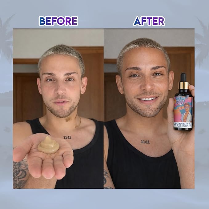MIAMI SUN STAGE Self Tanning Drops for Men - Medium to Dark Tan (Skin Type 2-3) - Face & Body Bronzer Mixer - Natural Sunless Tanner with Aloe, Avocado - Vegan & Non-Sticky, 1 fl oz