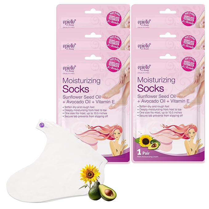 Epielle Moisturizing Foot Mask 6 Pairs, Soften with Sunflower Seed Oil & Vitamin E, Deep Moisturizing Socks for Dry, Cracked Feet, Self Care Gifts for Women, Spa Kit, Easter Basket Stuffers