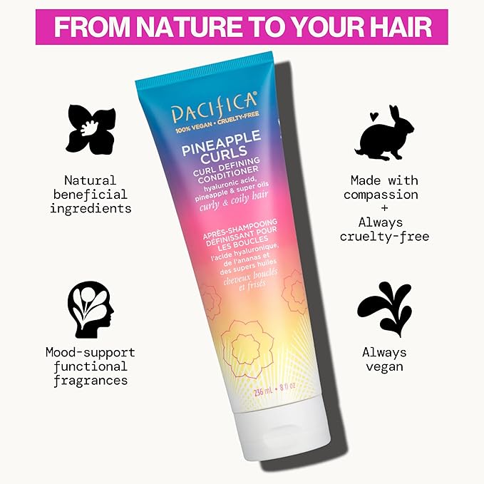Pacifica Beauty, Pineapple Curls Defining Natural Conditioner, For Curly, Coily and Textured Hair Types, Pineapple Scent, Sulfate Free and Silicone Free, 100% Vegan and Cruelty Free