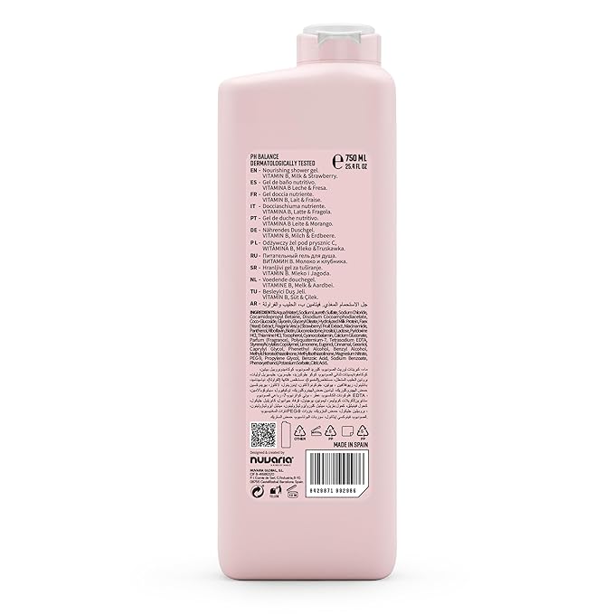 Dicora Urban Fit Nourishing Shower Gel - Body Wash for Men and Women - Long-Lasting Fruity Fragrance - Gluten Free - Milk and Strawberry - 25.4 oz
