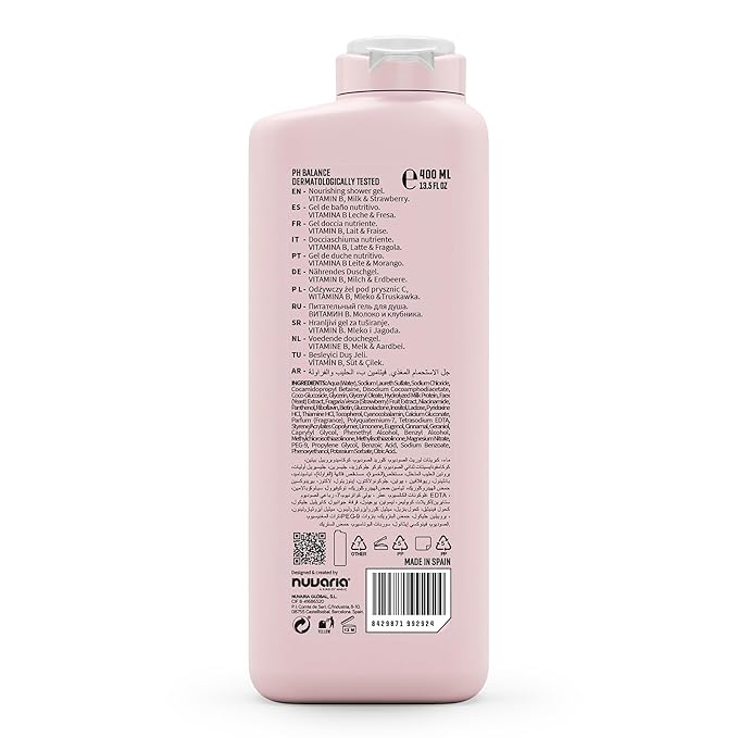 Dicora Urban Fit Nourishing Shower Gel - Natural Women and Mens Body Wash for Deep Nutrition - Long-Lasting Aroma - Milk and Strawberry - 13.5 oz