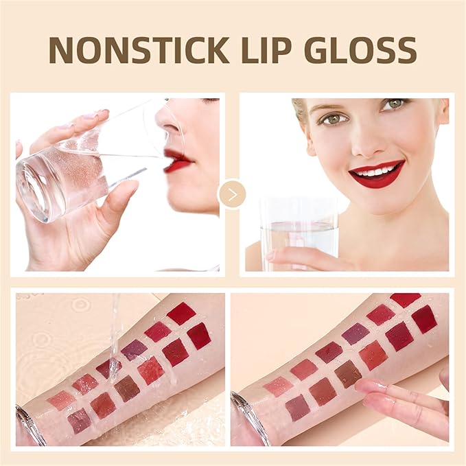 12Pcs Nude Matte Liquid Lipstick Set, Waterproof Long Lasting Non-Stick Cup Nude Brown Dark Red Lipstick 24 Hour Matte Lipstick Professional Lip Gloss Makeup Valentine's Day Gifts for Women (Set C)