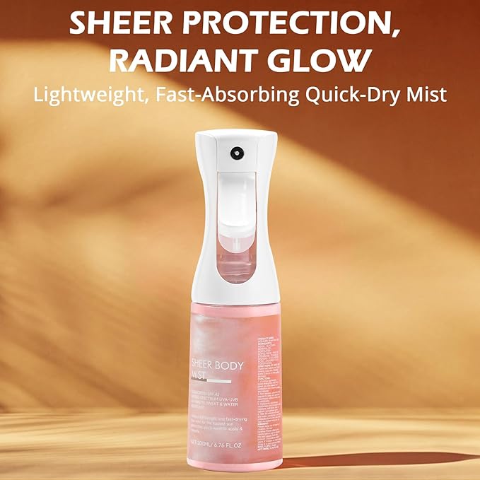Sunglaze Sheer Body Mist Sunscreen SPF 42,Lightweight Spray,Broad-Spectrum UV Protection & Hydration,For Active Lifestyles & Sensitive Skin,Ideal for Beach, Outdoor Sports-One Piece Sunscreen