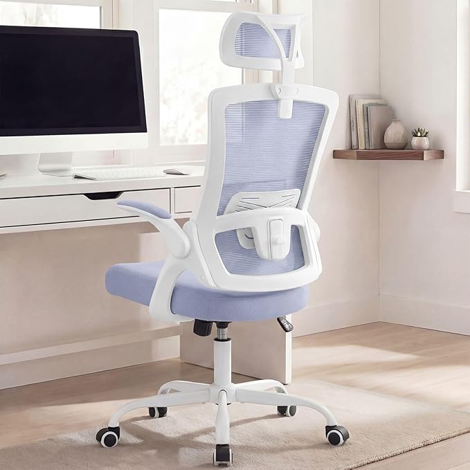 NEO Chair Office Chair High Back Desk Mesh Chair Comfy Computer Gaming Seat with Adjustable Ergonomic Headrest Lumbar Rolling Flip-up Armrests and Wheels (Purple)