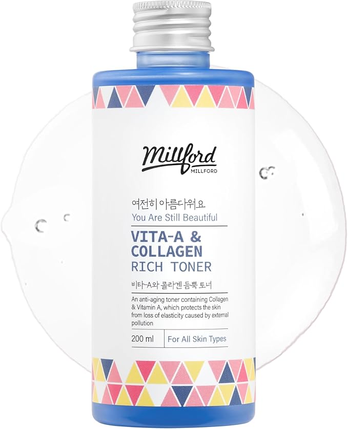 Vita A & Collagen Rich Toner 200ml/6.76 fl.oz - Anti-Aging Retinol Face Toner with Marine Collagen & Panthenol for Fine Lines, Wrinkles, Elasticity & Deep Hydration, Korean Skincare