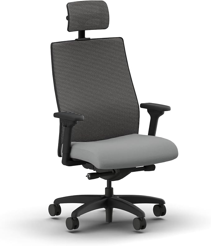 HON Ignition 2.0 Big and Tall Office Chair with Headrest, 450lbs Weight Capacity, Extra Wide Seat, Tilt Recline, Swivel Wheels, Heavy Duty Office Chair, Comfortable for Long Hours, Black Frame, Ash