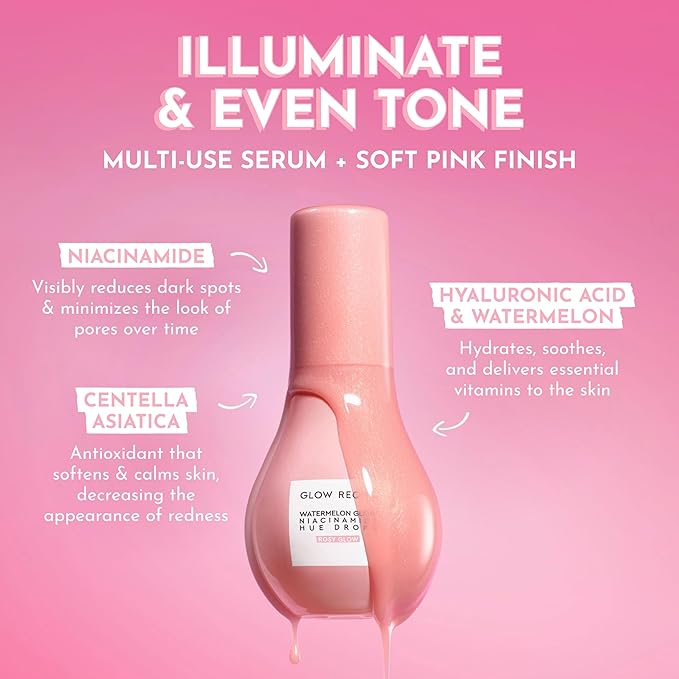 Glow Recipe Hue Drops Bronzing Drops, Tinted Face Serum, Glow Primer + Liquid Highlighter, Niacinamide + Hyaluronic Acid, Radiant Warm Glow, Rosy Glow (40ml)