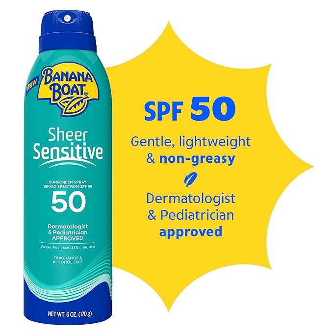 Banana Boat Sheer Sensitive Body Spray, SPF 50, 6oz