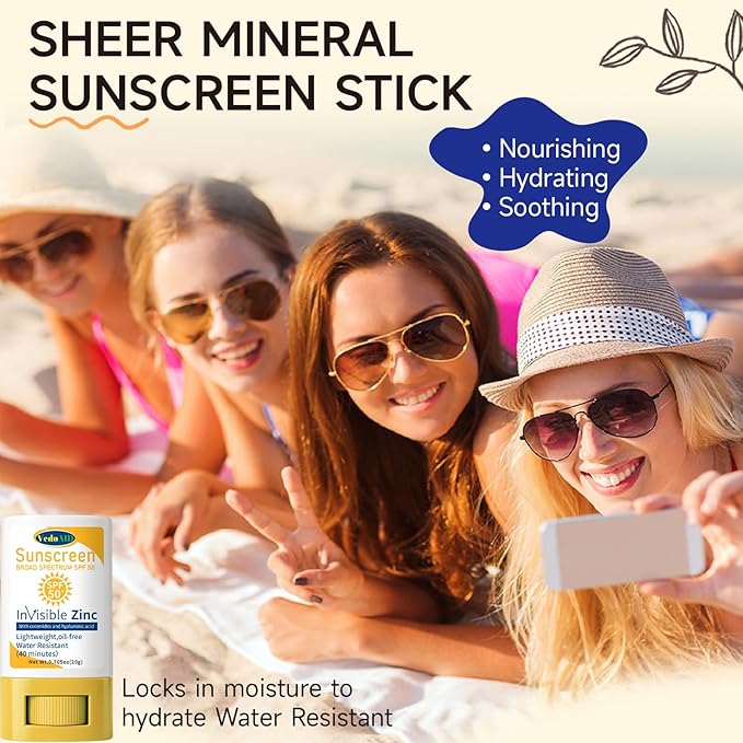 (3pc) VedoAID Invisible Zinc Sunscreen Stick, SPF 50 Broad Spectrum, Water Resistant, Hydrating with Vitamin E, Zinc Oxide, 0.705 oz (Invisible Zinc)