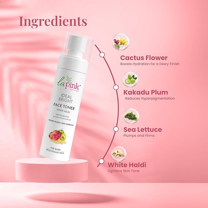 La Pink Ideal Bright Face Toner With 100% Microplastic Free Formula For Glass Brightening, Lightening, Evens Skin Tone For All Skin Types | 100 ml White