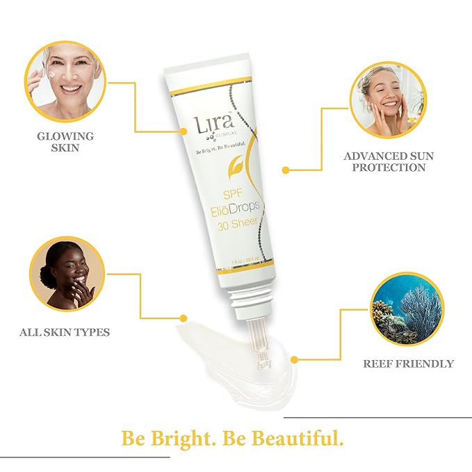 Lira Clinical EliōDrops SPF 30 Sheer - 1 fl oz - 16% Zinc Oxide Tinted Physical Sunscreen for Face - UVA/UVB/HEV Broad Spectrum & Reef Safe Sunscreen Serum - for All Skin Types