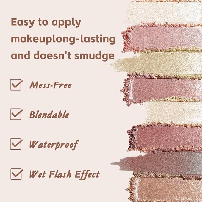 Baked Shimmer Makeup Palette, 8-Color Neutral Champagne Gold Eyeshadow & Highlight Palette – High Pigment Soft Glow, No Fallout, Long-Lasting Eye Makeup for Everyday Radiant Looks 2#