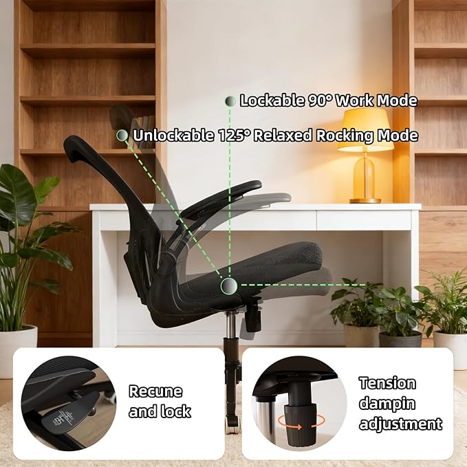 Ergonomic Office Chair, High-Back Mesh Computer Desk Chair with Adjustable Height, Lumbar Support, Flip-Up Armrests,headrest，and Swivel Rolling Design for Home and Office Use