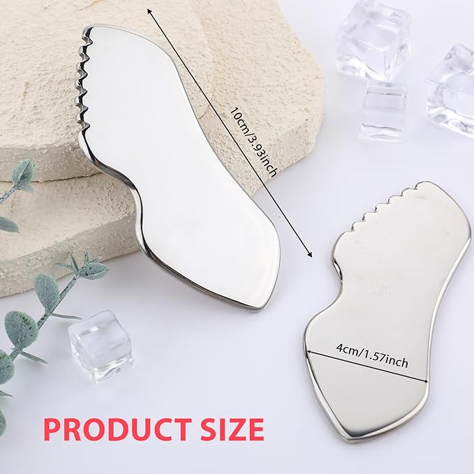 2Pcs Stainless Steel Gua Sha Facial Tools Metal Detail Gua Sha Stone Body Lymphatic Drainage Massager Face Guasha Face Sculpting Tool Skin Care with Gift Pouch Mother's Day Gifts