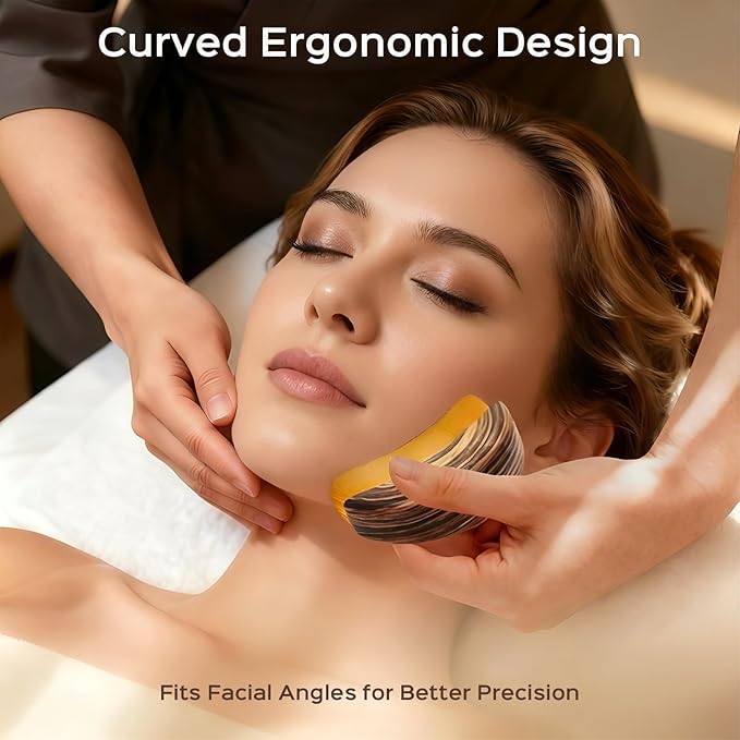 1PCS Lymphatic Contour Face Brush for Lymphatic Drainage Massager Tool for Face & Neck Lifting, Gua Sha Brush, Jawline Chin Sculpting, Dry Brushing, Curved Ergonomic Design(Brown, 1PCS)